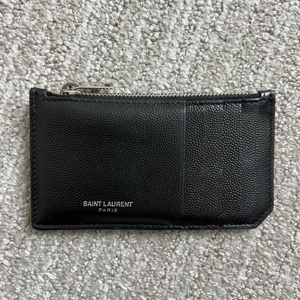 Saint Laurent Paris Fragments Zipped Card Case in Grain De Poudre Leather